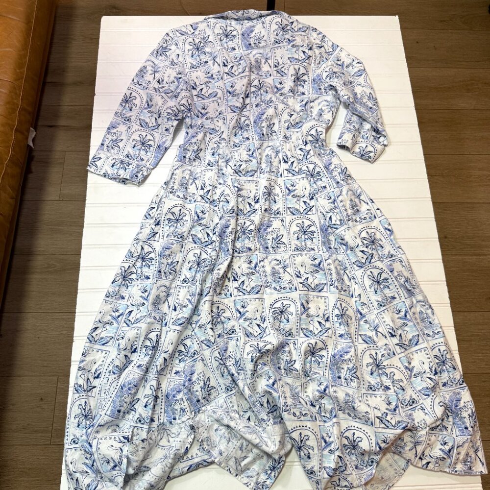 C&C California Linen Tropical Print Midi Shirt Dress Nordstrom Size Large - Picture 8 of 8